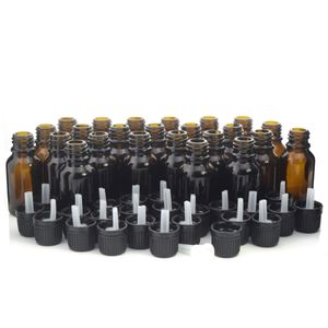 24 X 15ml Botellas vacías de aceite esencial de vidrio ámbar con reductor de orificio gotero euro tapa a prueba de manipulaciones para perfume de aromaterapia