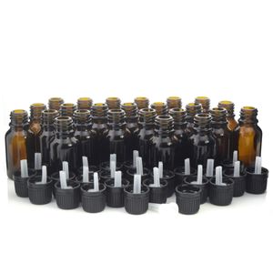 24 x 15ml Lege Amber Glas Essentiële Olie Flessen met opening Reducer Euro Dropper Tamper Evident GLB voor aromatherapie parfum