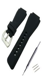 24 x 34 mm Bandle de montres en cuir en caoutchouc noir pour cloche pour ross BR01 et BR03 DIY Remplacer la boucle noire en argent5467721