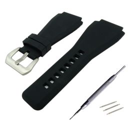 24 x 34 mm zwarte rubberen lederen horlogeband voor bel voor Ross BR01 en BR03 DIY Vervang zwarte zilveren buckle6414332