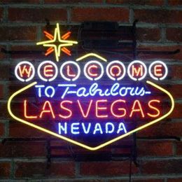 24 x 20 Welkom bij Fabulous Las Vegas Nevada Real Glass Tube Neon Light Sign Beer Bar Pub Party Visual Artwork Gift2688