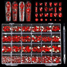 2400 stcs, AB Nail Art Rhinestones, 24 Styles 3D Glass Crystals Nail Art Gemstones, glanzende multi -vorm Flatback Nail Rhinestones voor nagelkunst met boorpen