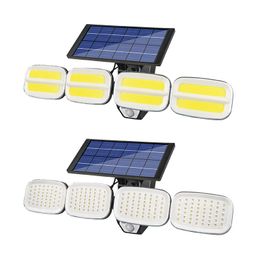 240COB 200led Four Head Lámpara de pared solar a prueba de agua Sensor de movimiento para exteriores a prueba de agua Giratible de gran angular de emergencia Garden de la calle