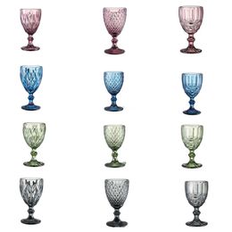 240 ml 300 ml Vintage Reliëf Stained Wine Glazen Europese Stijl Gekleurde Glazen Goblet met Steel Bruiloften Cup