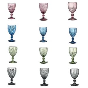 240 ml 300 ml reliëf gekleurde wijnglazen Europese stijl gekleurde glazen beker met stengelbruiloften Cups