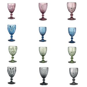 Copas de vino teñidas en relieve Vintage de 240ml y 300ml, copa de cristal coloreada de estilo europeo con copa de bodas con tallo