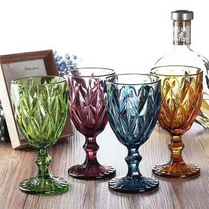 240 ml 4 colores estilo europeo en relieve vidrieras lámpara de vino copas gruesas JN24