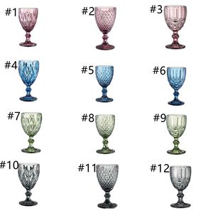 240 ml 300 ml Vintage Reliëf Stained Wine Glazen Europese Stijl Gekleurde Glazen Goblet met Steel voor Party Bruiloften