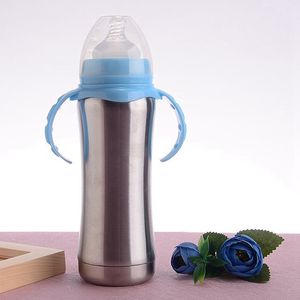 240 ml Sippy Cup Straintselless Babyfles Draagbare Kinderen Mokken Dubbele Wall Vacuüm Geïsoleerde Voeding Nursing Flessen Melkfles KKA8105