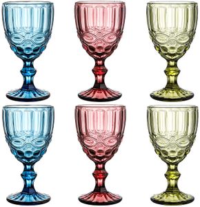 Verres à vin de 240ml, gobelet en verre coloré avec tige, motif Vintage en relief, verres romantiques pour fête de mariage