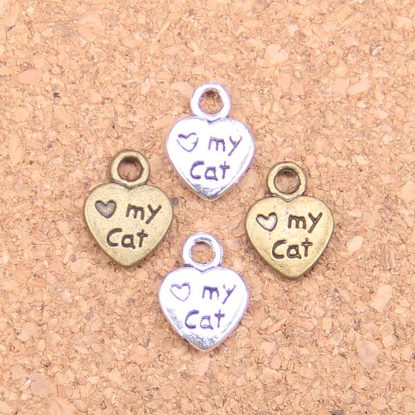 240 pièces Antique argent Bronze plaqué coeur amour ma patte de chat pendentif à breloques collier à faire soi-même Bracelet Bracelet résultats 12*9mm