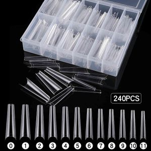 240pcs / doos XL Gebeeldhouwde kist Zachte Gel Lange Franse nep S, lijm op s Clear / Natural Tips voor nagelverlenging E002