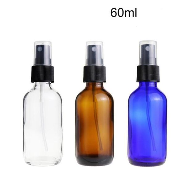 240 pcs/lot 2 oz clair/ambre/bleu verre rond Fine brume vaporisateur bouteilles d'huile essentielle Portable parfum atomiseur pot