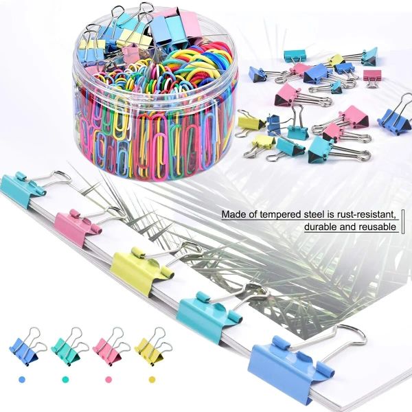 240pcs PaperClip Binder Color Office Clip Juego de suministros de la escuela de la oficina multi tamaño Suministros de documentos de la banda de goma