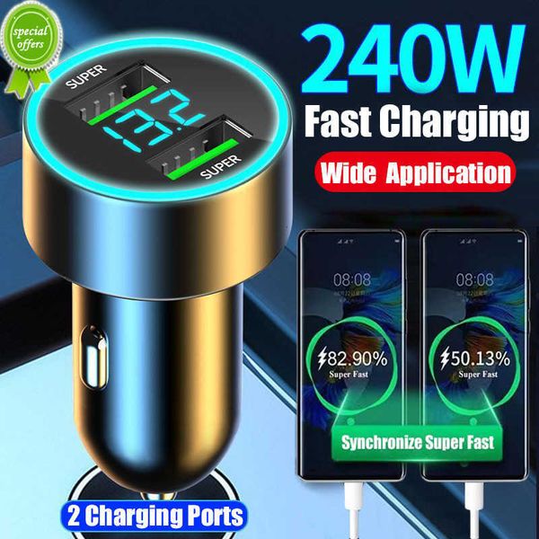 Chargeur de voiture 240W, 2 Ports USB, charge rapide, adaptateur de charge rapide avec affichage numérique, pour IPhone, Samsung, Xiaomi