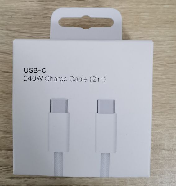 Cable de datos PD USB C a USB C de 240W, 2m, 6 pies, para apple ipad, iPhone 15 Pro Max Plus, tipo C, Cable de carga rápida con caja, cargador adaptador de 60w