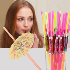 240x5mm Artisanat Paille À Boire Enfant Fête D'anniversaire De Mariage Fluorescence Parapluie Décor Pailles Bar Jetable Boisson Outils Facile À Transporter Écologique JY24