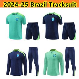 2425 Brazilië Korte Mouw Tracksuit Sportswear Men Training Pak 2024 Voetbalkit Uniform Chandal G.Jesus Coutinho Brasil Volbalksets