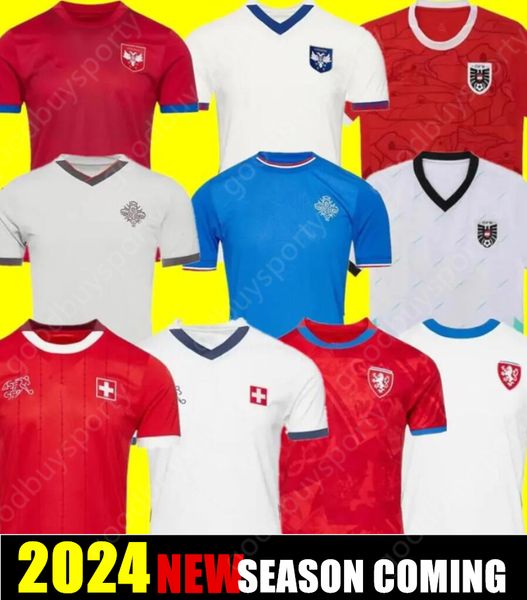 2425 Tchèque République Soccer Jerseys Swisshome Away Autriche Blue rouge blanc 2024 2025 Iceland Sports Football Shirts Sportswear Serbia Camisola Euro Cup 999