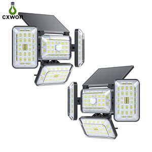 Lámparas de colector solar de 4 cabezales 242LED para exterior de casa, focos de paisaje impermeables de 1200LM, luces de decoración de jardín al aire libre