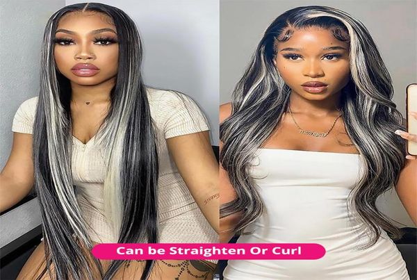 2432 pouces Gray Long Highlight Wig Hoil Hair ombre Transparent Hd Lace Front Perruque 13x4 Coiffure bouclée Femmes039S Natural Hirline FA3783034