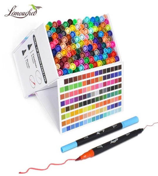 244872100120 Couleurs Brouste à double pointe marker stylos fineliner aquarelle marqueurs d'art de calligraphie Lettrage dessin des fournitures d'art 2016628505