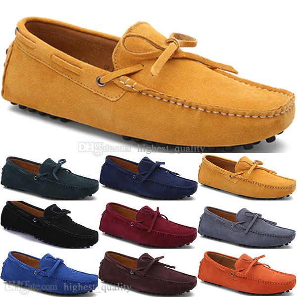 246 Nouvelle Mode Hommes Casual Chaussures En Cuir Style Britannique Printemps Couple Véritable Peas Scrub Men Drive Paresseux Couvre-chaussures Extérieur Confortable Respirant Noir Jaune