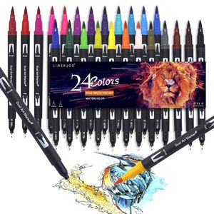 2460100132 Kleuren Brush Pen Aquarelpennen FineLiner Dual Tip Art Markers voor tekenen, schilderen Kalligrafiebenodigdheden 231220