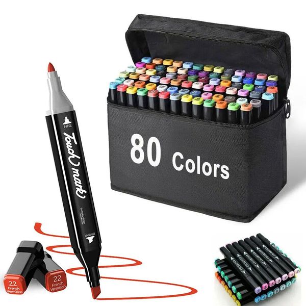 2480 couleurs ensemble de stylos marqueurs d'art huileux pour dessiner des marqueurs à base de pointe de croquis à double tête Graffiti Manga fournitures scolaires 231220