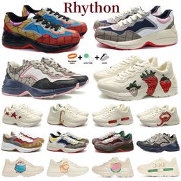 24A Designer Rhython Schoen Heren Dames Rhythons Casual Schoenen Rhyton sneaker lip sport dikke zolen Dames Cartoon Letter Dikke Soleg familie Beige Kameel Platform Schoen 354