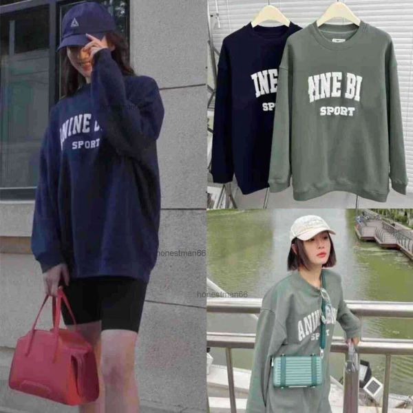 24AW AB Mujeres Diseñador Sudaderas con capucha Nuevo Annie Bing Jersey Suéter Carta bordado Algodón Sudadera ANINES Cuello redondo Manga larga Moda Tops