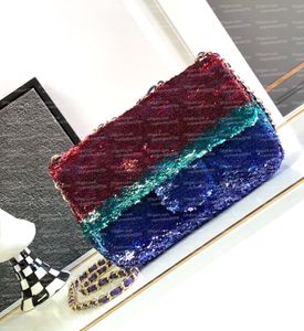 24C Nuevo bolso de diseño Bolso con cuentas con cuentas 10A Bolso cruzado con cadena para mujer de alta calidad Bolso de noche de cuero genuino con lentejuelas Bolso de hombro de discoteca de moda Monedero de 21 cm con caja