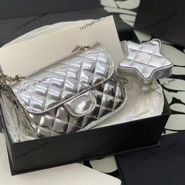 24C Star Bag Designer CF Bolso de cadena para mujer Bolso de réplica de espejo 1: 1 de súper alta calidad Charol brillante Diamante oro plata Bolsos cruzados de lujo 20 CM