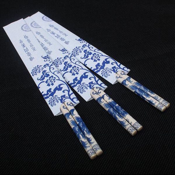 Palillos de bambú desechables chinos de 24 cm Patrón de porcelana azul y blanco Envuelto individualmente Venta al por mayor Envío rápido ZC0331