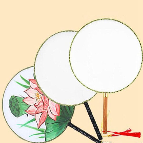 24 cm bricolage blanc blanc soie ventilateurs à la main étudiant enfants peinture à la main beaux-arts programmes chinois palais rond ventilateur
