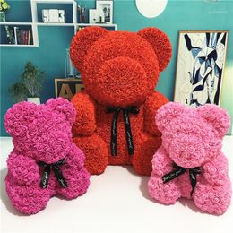 Animales de peluche de peluche 24 cm Oso rosa con caja de regalo Teddi Toys Flower Artificial Valentines para mujeres Navidad Drop1