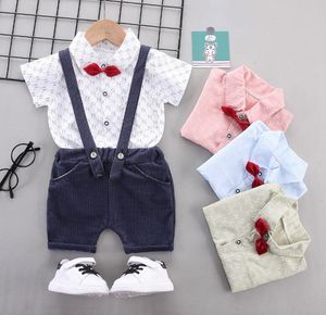 24F kinderkleding babyjongen Kledingsets zomer geruite overhemd met korte mouwen en korte broekset