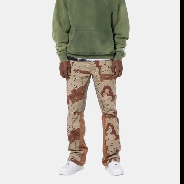 24FW GD Depts de haute qualité Camouflage Camouflage épissage des salaires évasées American High Street Bootcut pantalon épissé pantalon décontracté 240420