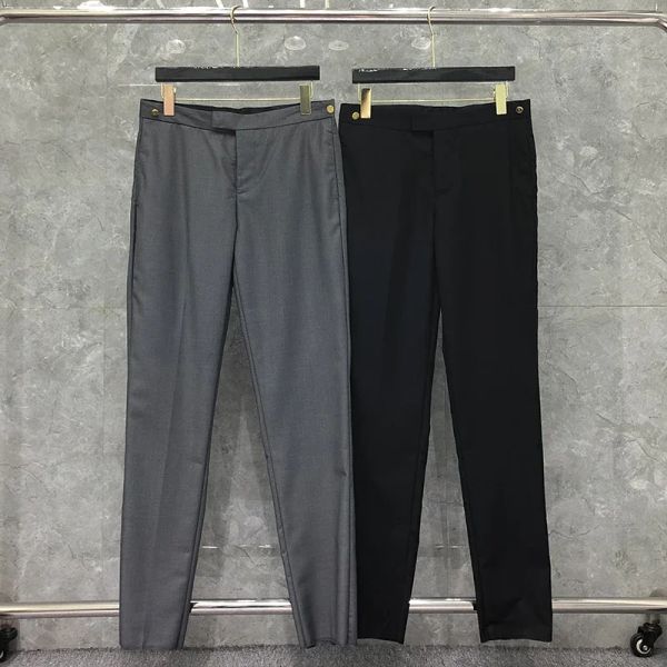 24FW, gran oferta de primavera, pantalones para hombre, pantalones de marca a la moda para hombre, traje de boda Formal con botones de oro sólido de tejido liso clásico