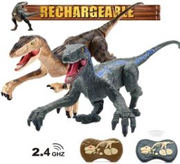 24G RC dinosaurio juguetes Jurásico Control remoto dinosaurio juguete simulación caminar RC Robot con iluminación sonido Dino niños regalo de Navidad 2108981556