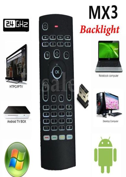 Télécommande 24G MX3 X8 rétroéclairé Fly Air Mouse, contrôleur de clavier de jeu sans fil avec capteur de mouvement pour Smart TV Android 110 TV2507699