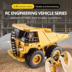 24GHz 6 canal 1 24 RC Excavador Mezcla Crane Ingeniería de juguetes Control remoto Control remoto Camión volquete para regalos para niños 240508
