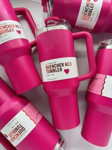 Entrepôt local des États-Unis Gobelet trempé de 40 oz Cosmic Pink Pink Flamingo Tasse cadeau de Saint-Valentin en acier inoxydable avec poignée en silicone et paille deuxième génération