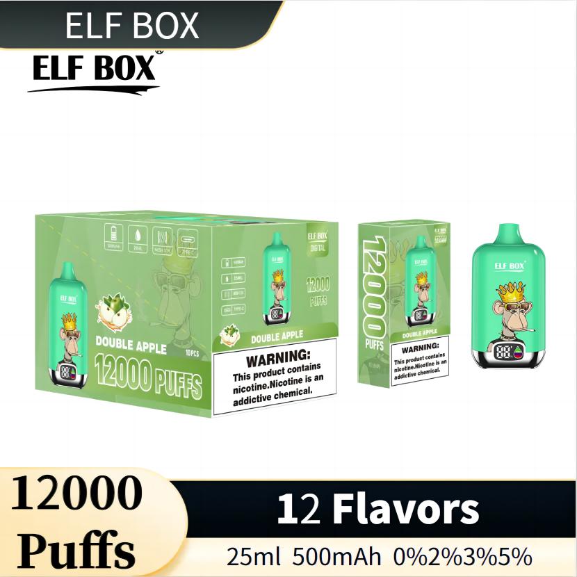 24 timmars frakt ELF Box Original Factory 12000 Puffs engångscigaretter 25 ml 12 smaker 0,8 ohm uppladdningsbar 0% 2% 3% 5% V APE Box