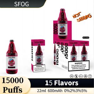 Expédition 24 heures sur 24, usine d'origine Vape SFOG BIG BAND 15 000 bouffées 22 ml, cigarette électronique jetable, 15 saveurs, 1 ohm, rechargeable 0% 2% 3% 5%