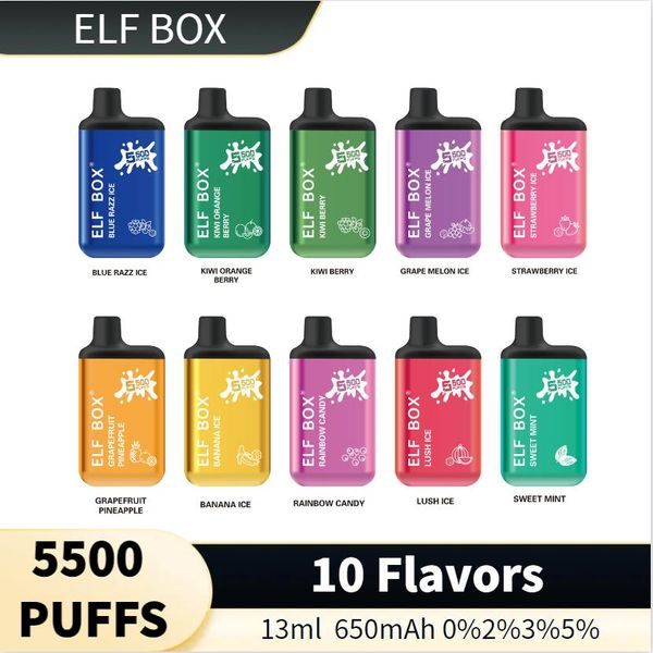 Envío 24 horas V Ape Box Original ELF BOX Cigarrillos electrónicos desechables 10 sabores 0,8 ohmios Recargable 0% 2% 3% 5%