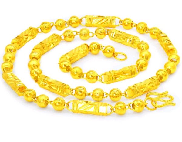 Collar de cadena de cuentas de Buda chapado en oro de 24 pulgadas y 24 quilates para hombre, cadenas de cuello hexagonales de cobre amarillo, joyería