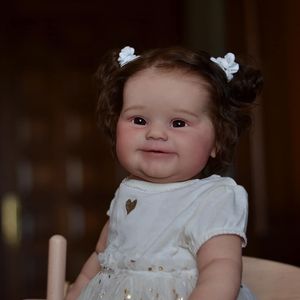 24 pouces déjà terminées de poupée peinte Reborn Toddler bébé fille maddie 3d peau avec racine de main bruns bruns de poupées