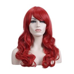 24 inch Lady Pruiken Rood Lang Golvend Hittebestendig Synthetisch Haarspruiken voor Dames Gebruik en Cosplay