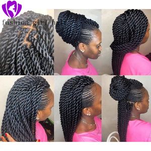 Perruque africaine tressée longue de 24 pouces, 2 tresses torsadées, perruque tressée synthétique noire naturelle pour femmes noires